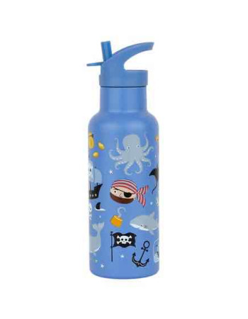 A Little Lovely Company Kids Water Bottle Thermos Pirates Stainless Steel with Straw 500ml