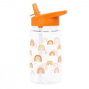 A Little Lovely Company Kids Plastic Water Bottle with Straw Orange 450ml