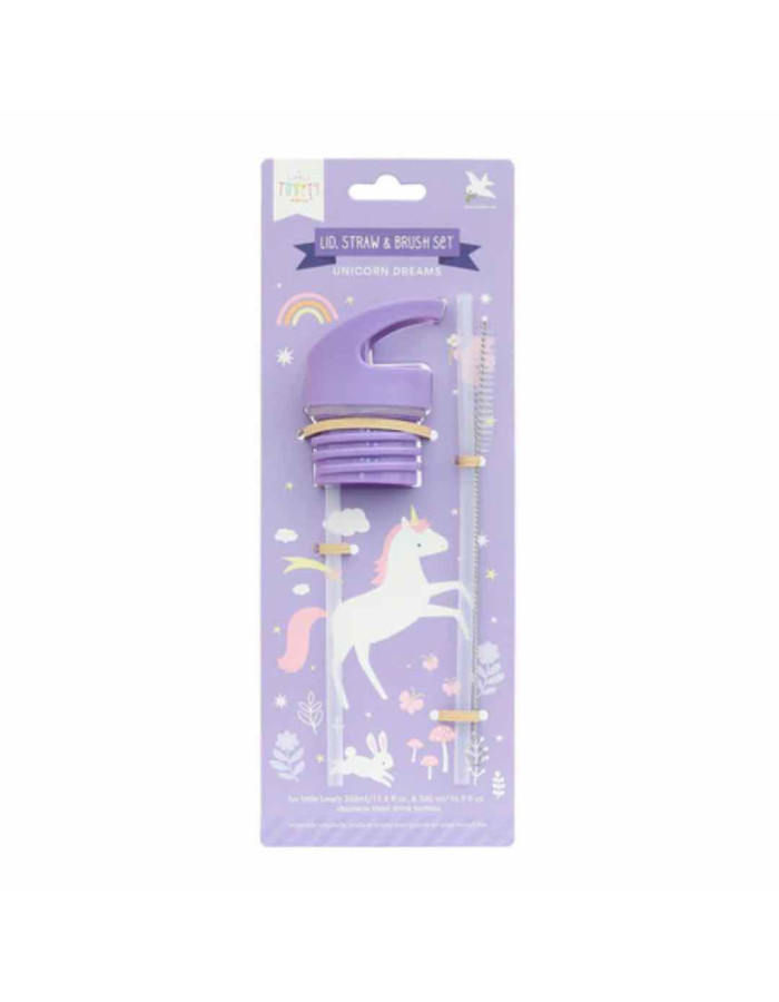 A Little Lovely Company Set Lid Straw Brush Unicorn Dreams