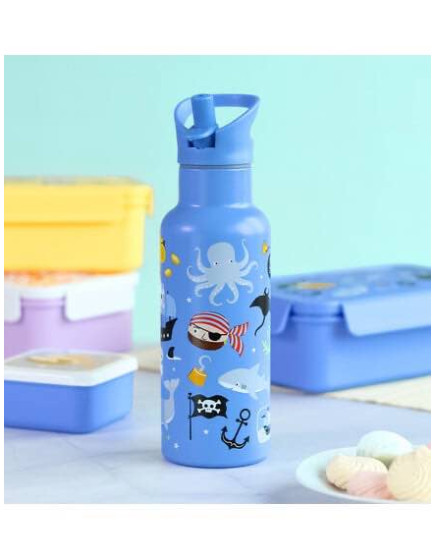 A Little Lovely Company Kids Water Bottle Thermos Pirates Stainless Steel with Straw 500ml A Little Lovely Company Kids Water Bottle Thermos Pirates Stainless Steel with Straw 500ml