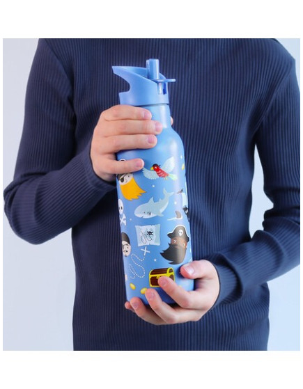 A Little Lovely Company Kids Water Bottle Thermos Pirates Stainless Steel with Straw 500ml A Little Lovely Company Kids Water Bottle Thermos Pirates Stainless Steel with Straw 500ml