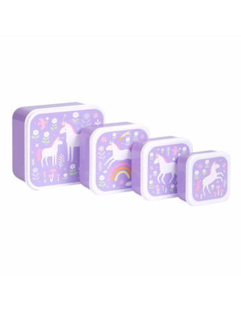 A little lovely company: Σετ 4 δοχεία φαγητού Lunch & Snack Box - Unicorn Dreams