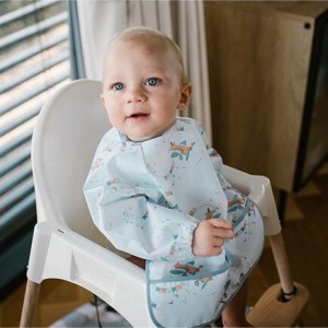 Babyono Waterproof Coverall Fabric with Hoop & Loop Fastener, Pocket & Sleeves Multicolored for 6 m+