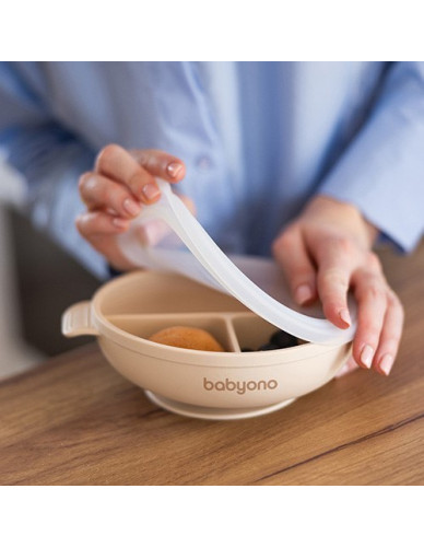 BabyOno: Πιάτο σιλικόνης με 3 θέσεις, καπάκι & βάση με βεντούζα - Μπεζ BabyOno: Πιάτο σιλικόνης με 3 θέσεις, καπάκι & βάση με βεντούζα - Μπεζ