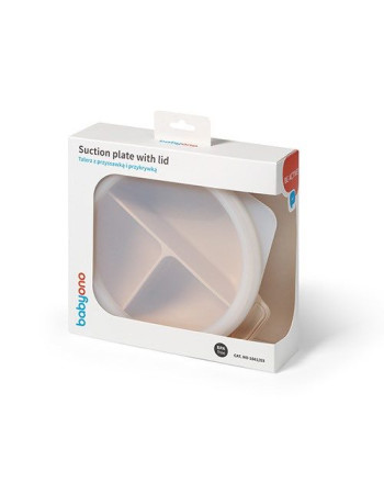 BabyOno: Πιάτο σιλικόνης με 3 θέσεις, καπάκι & βάση με βεντούζα - Μπεζ