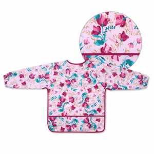 Babyono Waterproof Coverall Fabric with Hoop & Loop Fastener, Pocket & Sleeves Floral for 6 m+