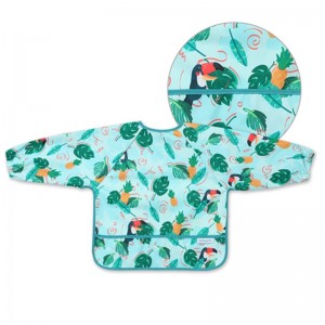 Babyono Waterproof Coverall Fabric with Hoop & Loop Fastener, Pocket & Sleeves Multicolored for 6 m+