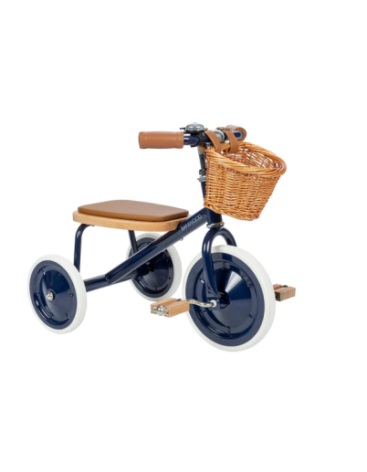 Banwood Kids Tricycle with Storage Basket & Push Handle for 2-6 Years Blue