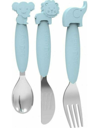 Bo Jungle Metal Baby Cutlery Set B-Silicone 3pcs Blue