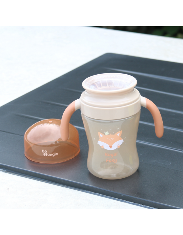 Bo Jungle: 360° educational childrens cup with handles and lid - 240 ml - Foxy