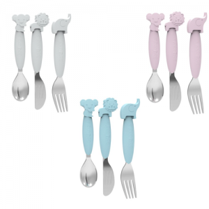 Bo Jungle Metal Baby Cutlery Set B-Silicone 3pcs Blue