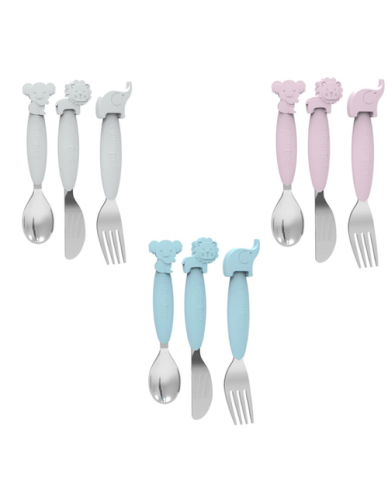 Bo Jungle Metal Baby Cutlery Set B-Silicone 3pcs Blue