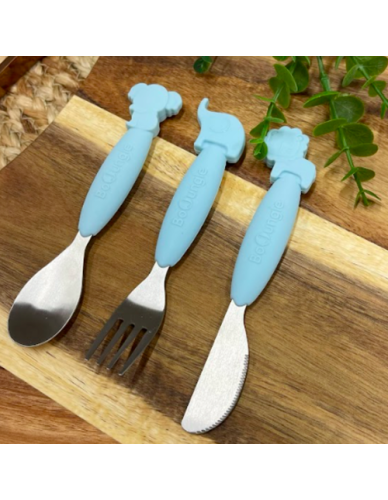 Bo Jungle Metal Baby Cutlery Set B-Silicone 3pcs Blue
