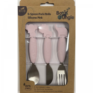 Bo Jungle Metal Baby Cutlery Set B-Silicone 3pcs Pink