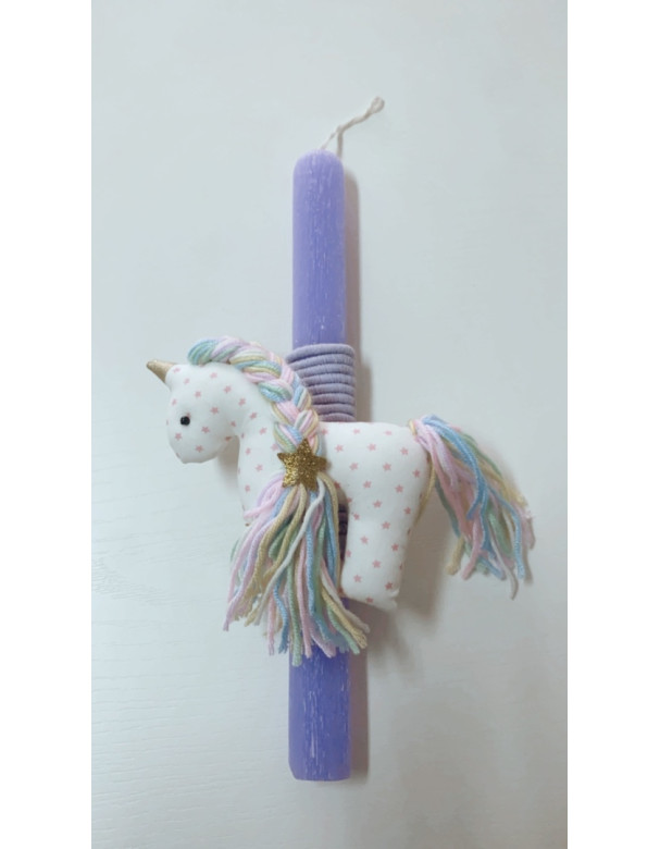 Handmade Easter candle with handmade unicorn