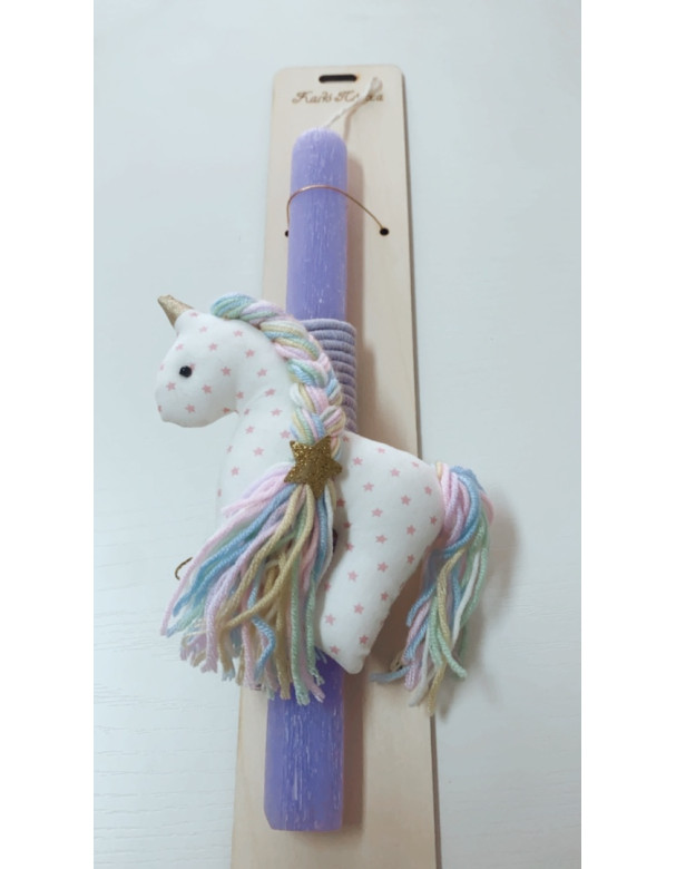 Handmade Easter candle with handmade unicorn