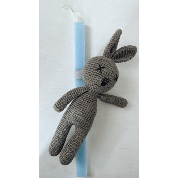 H πρώτη μου λαμπάδα πλεκτό grey λαγουδάκι