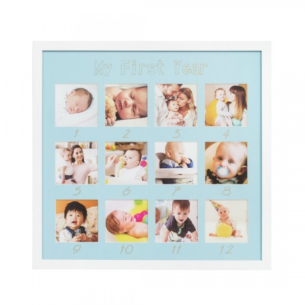 Κορνίζα 12 φωτογραφιών για το πρώτο έτος - γαλάζιο