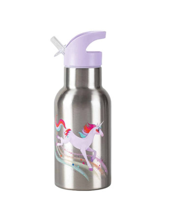 ids Water Bottle Thermos Unicorn Stainless Steel with Straw Lilac 400ml