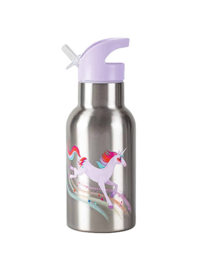 ids Water Bottle Thermos Unicorn Stainless Steel with Straw Lilac 400ml