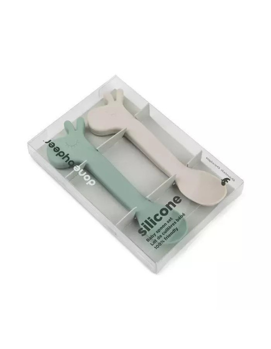 Done by Deer Baby Set with Spoons made of Silicone 2pcs Green