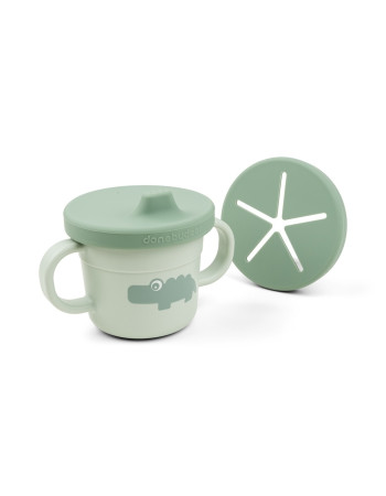 Done By Deer Training Glass With Handles And Mouthpiece And Snack Cup Croco Green