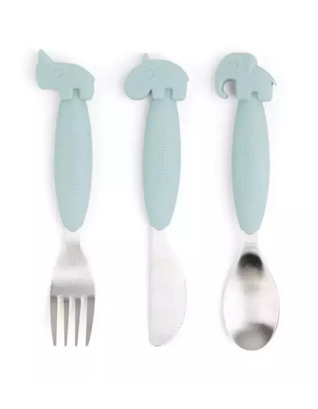 Done by Deer Baby Cutlery Set Animals made of Metal 3pcs Blue