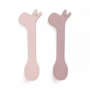 Done by Deer Baby Set with Spoons made of Silicone 2pcs Pink