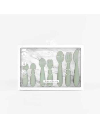7 Piece Educational Spoon/Fork/Knife Set - Sage