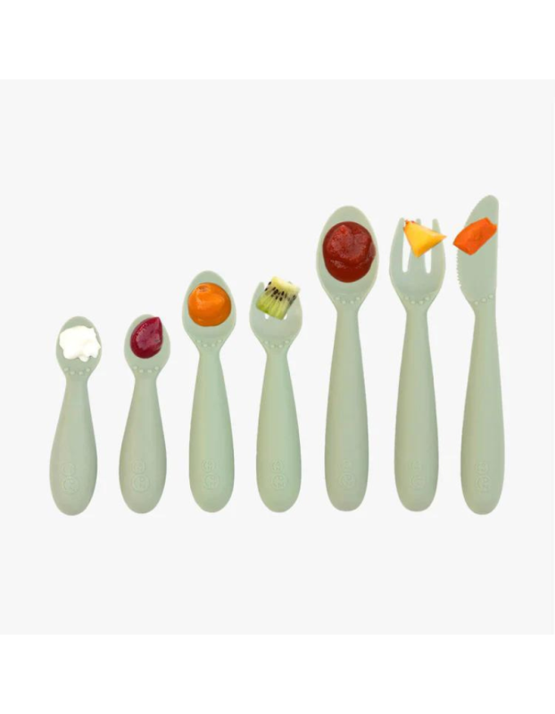 7 Piece Educational Spoon/Fork/Knife Set - Sage