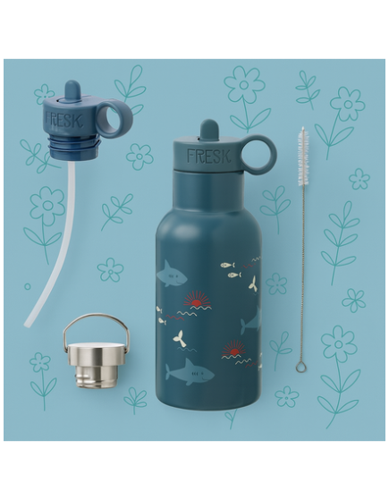 Fresk Kids Water Bottle Thermos Stainless Steel with Straw Shark 350ml