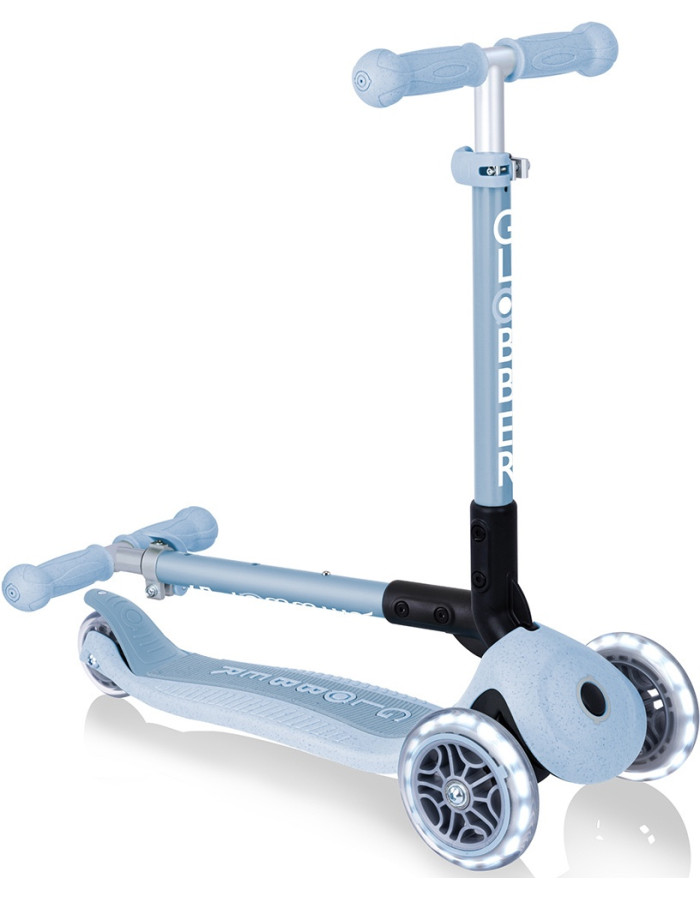 Globber Kids Scooter Foldable Foldable Lights Ecologic 3-Wheel for 2+ Years Light Blue