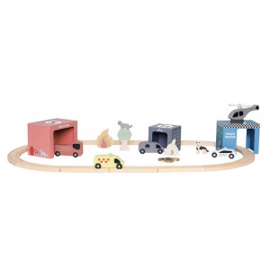Jabadabado: Wooden railway with rescue vehicles