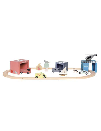 Jabadabado: Wooden railway with rescue vehicles