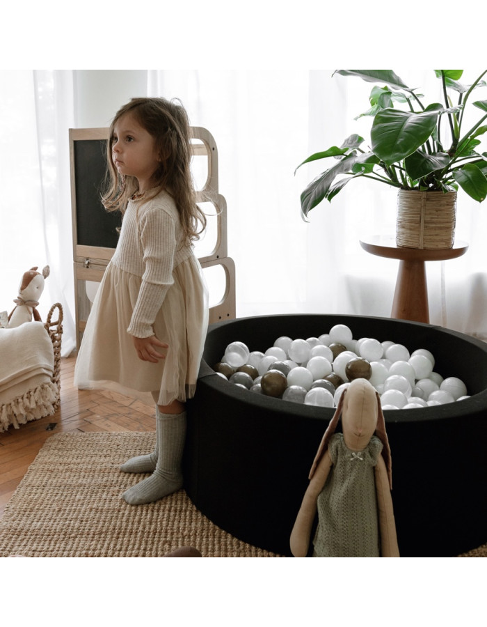 Black Ball Pit with grey / white / Gold balls
