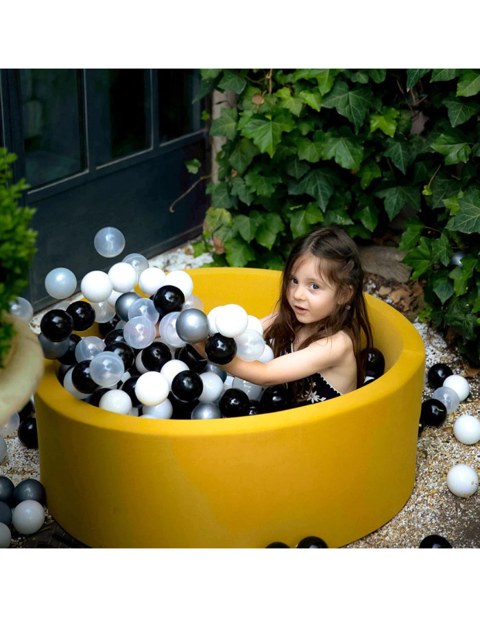 Mustard Ball Pit with silver/white/ black  balls