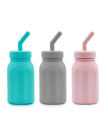 Melii Kids Water Bottle Silicone with Straw Blue