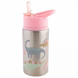 Flip Top Stainless Steel Bottles - pink Dino