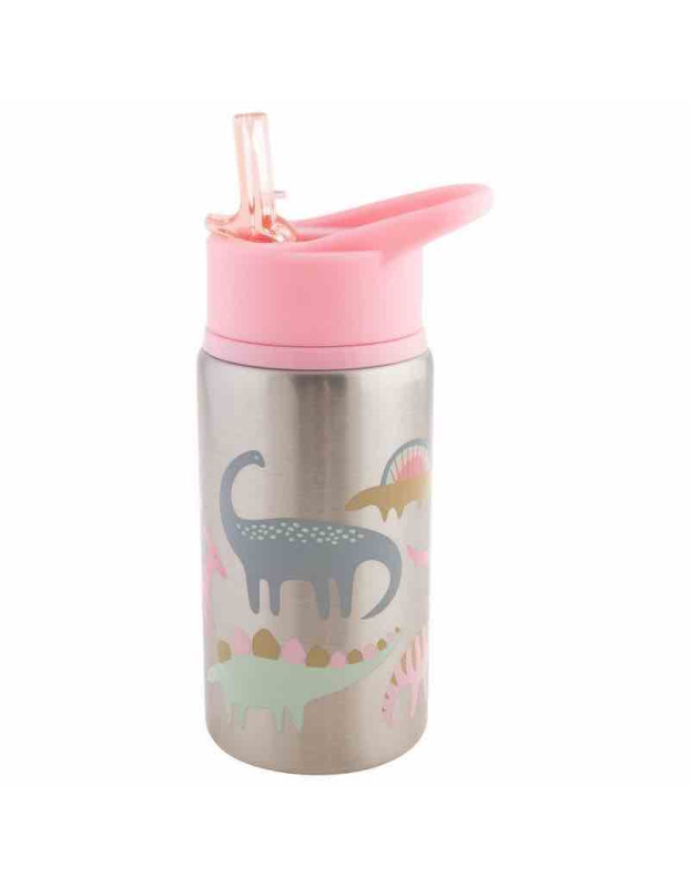Flip Top Stainless Steel Bottles - pink Dino