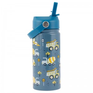 Stephen Joseph Kids Water Bottle Thermos Stainless Steel with Straw Blue 420ml