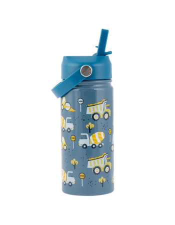 Stephen Joseph Kids Water Bottle Thermos Stainless Steel with Straw Blue 420ml