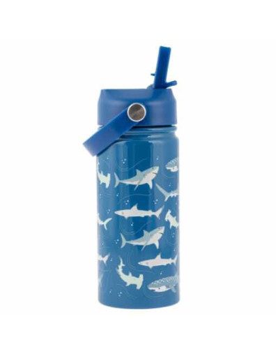 Stephen Joseph Kids Water Bottle Thermos Stainless Steel with Straw Blue 420ml