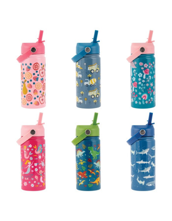 Stephen Joseph Kids Water Bottle Thermos Stainless Steel with Straw Blue 420ml