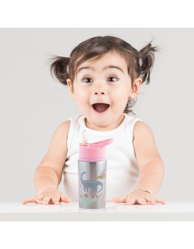 Flip Top Stainless Steel Bottles - pink Dino