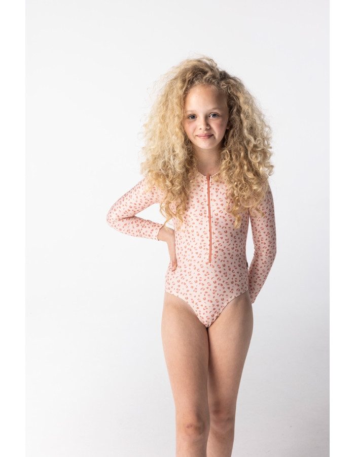 Swim Essentials Ολόσωμο μαγιό με μακριά μανίκια Old pink Leopard