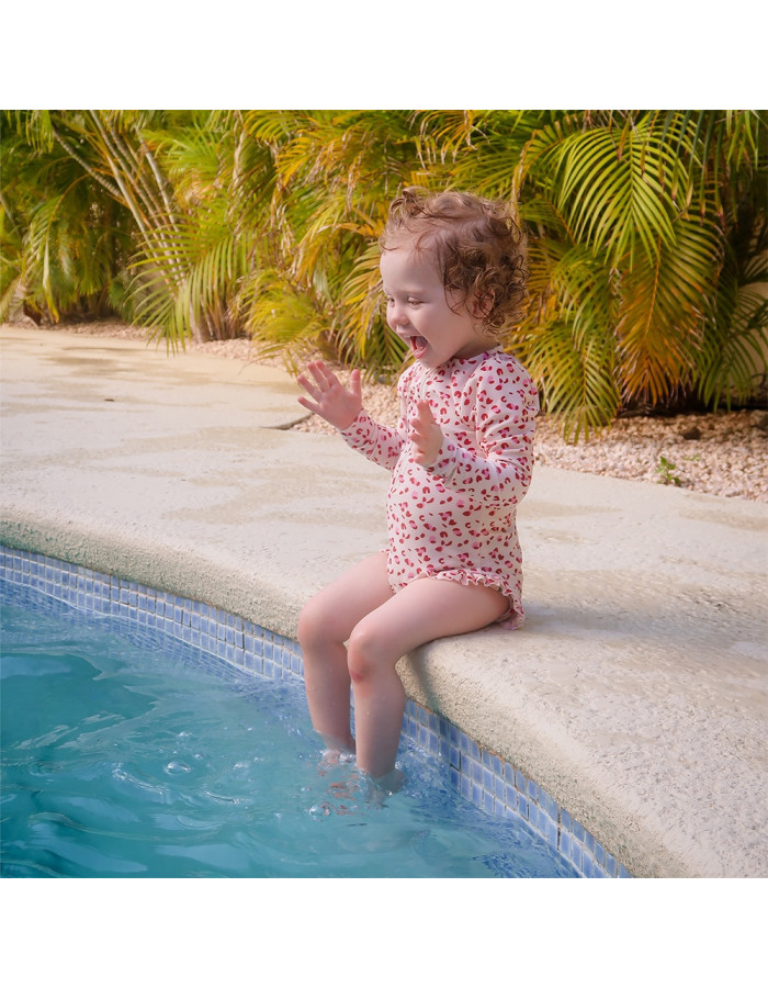 Swim Essentials Ολόσωμο μαγιό με μακριά μανίκια Old pink Leopard