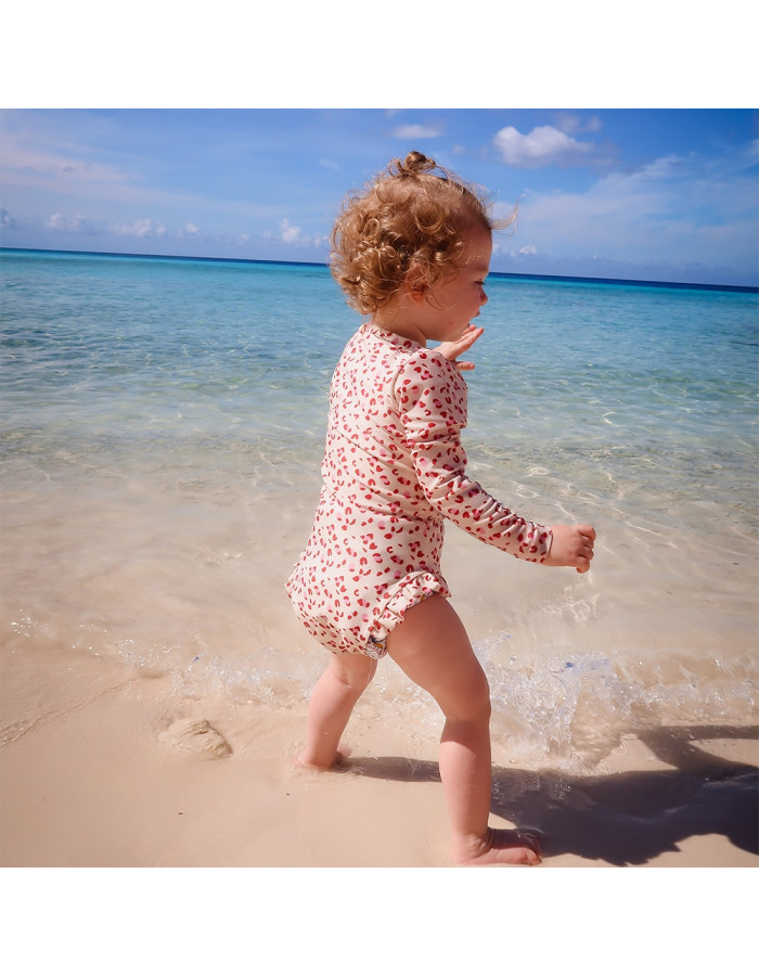 Swim Essentials Ολόσωμο μαγιό με μακριά μανίκια Old pink Leopard