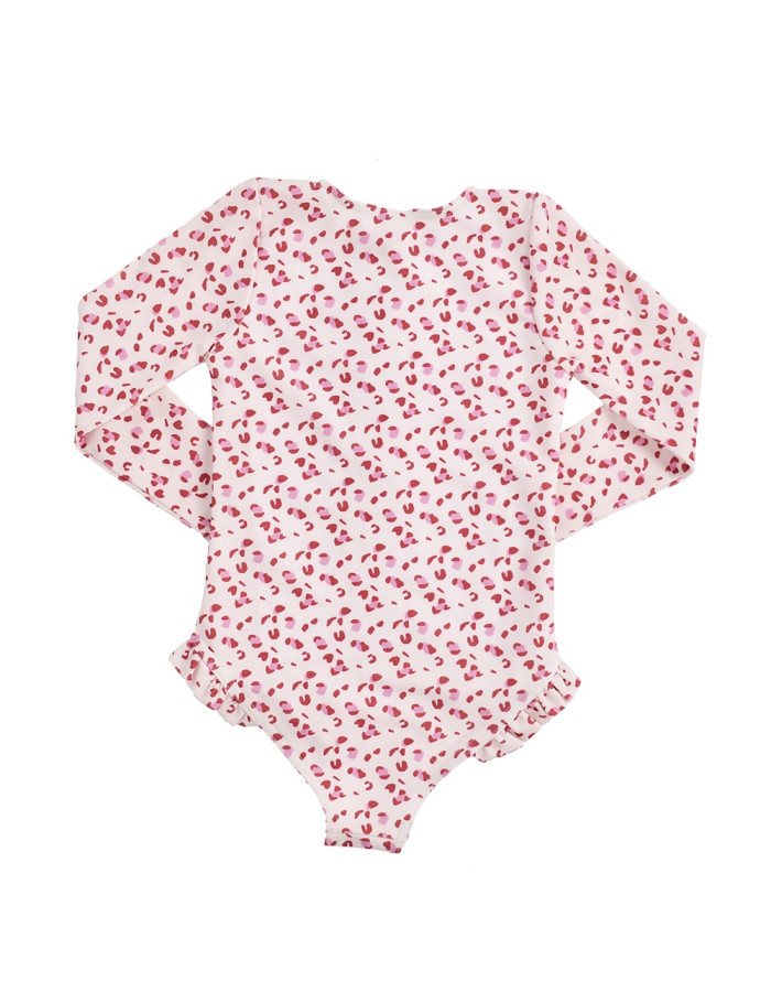 Swim Essentials Ολόσωμο μαγιό με μακριά μανίκια Old pink Leopard