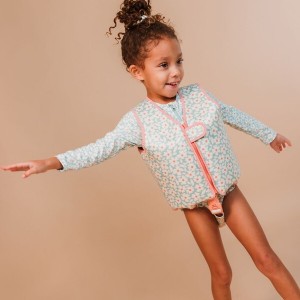 Swim Essentials: Σωσίβιο γιλέκο κολύμβησης με ιμάντα ασφαλείας για παιδιά 3-6 ετών "Green Flowers"