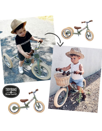 Tricycle that converts to a balance bike Vintage -Green